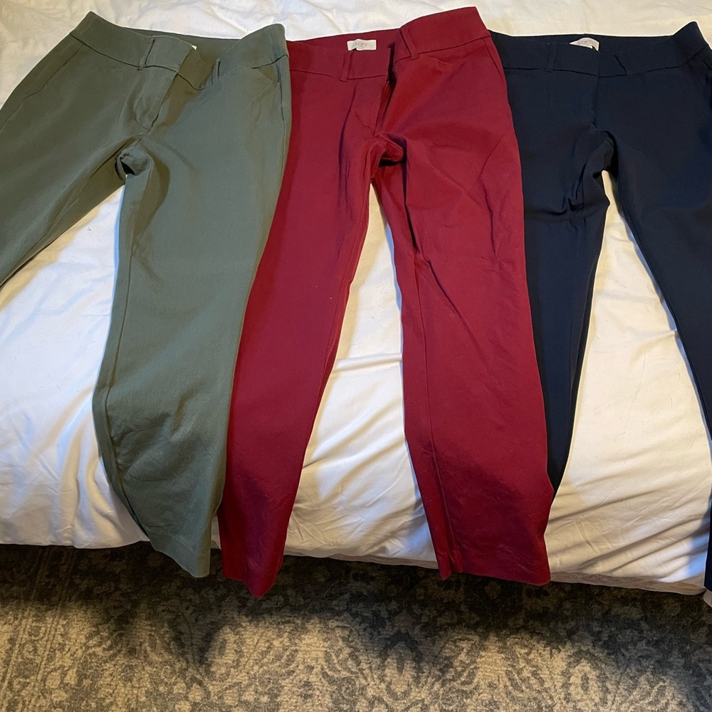 3 pairs of the exact same pants. All size 6 skinny ankle pants from Loft Outlet.